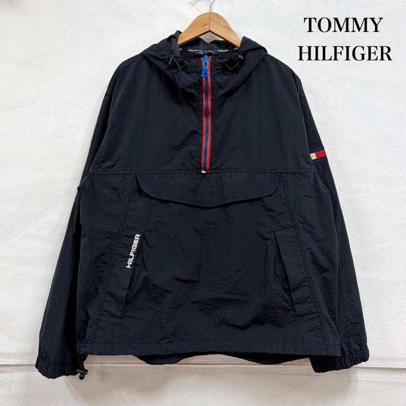 トミーヒルフィガー TOMMY HILFIGER パーカー 長袖 90’s ヴィンテージ ナイロン アノラック パーカー ハーフジップ ロゴ 刺繍 ワッペン フィリピン製 M ワンポイント X ロゴ、文字 黒 / ブラック / black X 赤 / レッド / red X 青 / ブルー / blue メンズ USED 古着 中古 50157441