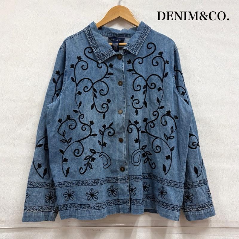 古着 USED ジャケット、上着 ジャケット、ブレザー DENIM&CO. デニムジャケット 総刺繍 フラワー 花 カバーオール ダンガリーシャツ XL 総柄 X 刺繍 青 / ブルー / blue X 黒 / ブラック / black レディース USED 古着 中古 50157474