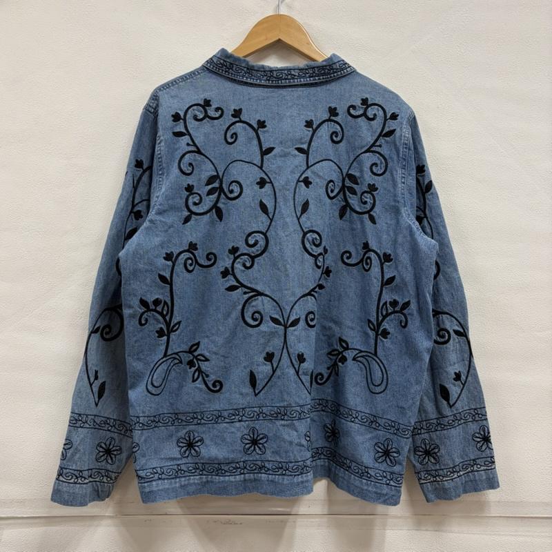 古着 USED ジャケット、上着 ジャケット、ブレザー DENIM&CO. デニムジャケット 総刺繍 フラワー 花 カバーオール ダンガリーシャツ XL 総柄 X 刺繍 青 / ブルー / blue X 黒 / ブラック / black レディース USED 古着 中古 50157474