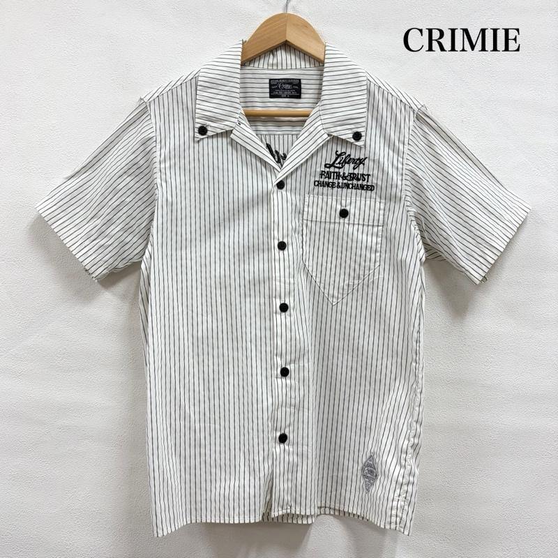 クライミー CRIMIE シャツ、ブラウス 半袖 ストライプ 半袖 ワークシャツ 刺繍 日本製 S ストライプ X ロゴ、文字 X 刺繍 白 / ホワイト / white X 黒 / ブラック / black メンズ USED 古着 中古 50157479