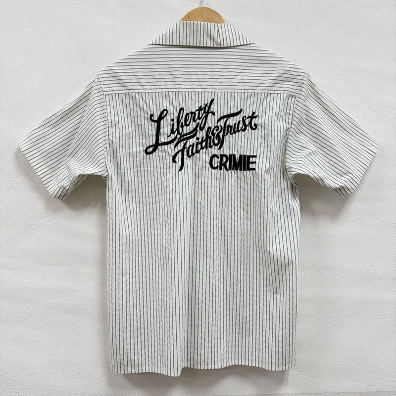 クライミー CRIMIE シャツ、ブラウス 半袖 ストライプ 半袖 ワークシャツ 刺繍 日本製 S ストライプ X ロゴ、文字 X 刺繍 白 / ホワイト / white X 黒 / ブラック / black メンズ USED 古着 中古 50157479