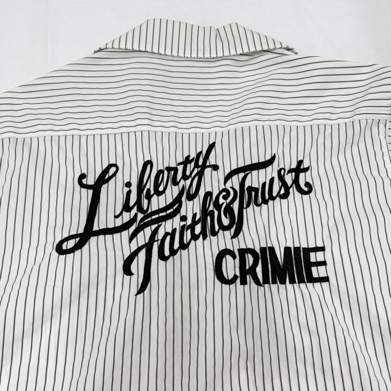 クライミー CRIMIE シャツ、ブラウス 半袖 ストライプ 半袖 ワークシャツ 刺繍 日本製 S ストライプ X ロゴ、文字 X 刺繍 白 / ホワイト / white X 黒 / ブラック / black メンズ USED 古着 中古 50157479