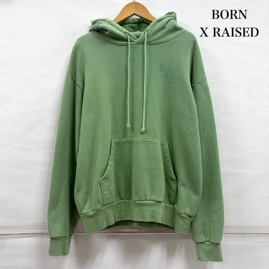 古着 USED パーカー 長袖 BORN X RAISED BxR TINAL HOODY 長袖 ロゴ プリント プルオーバー フーディー パーカー M ロゴ、文字 X プリント 緑 / グリーン / green X 黄緑 / イエローグリーン / メンズ USED 古着 中古 50157492
