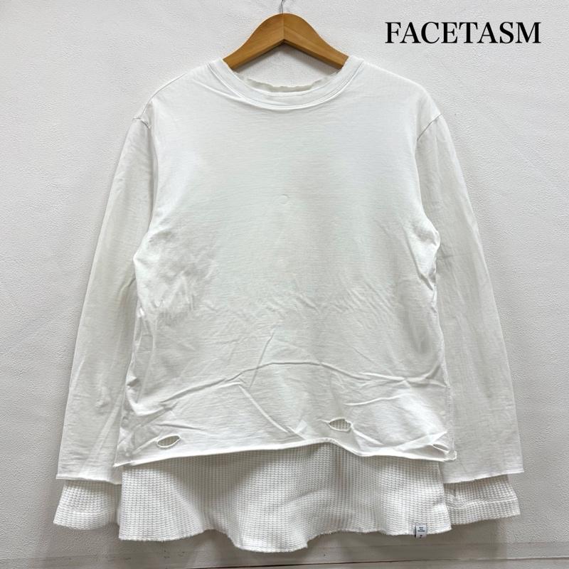 ファセッタズム FACETASM Tシャツ 長袖 ダメージ ワッフル 長袖 Tシャツ ロンT レイヤード 5 無地 白 / ホワイト / white メンズ USED 古着 中古 50157493