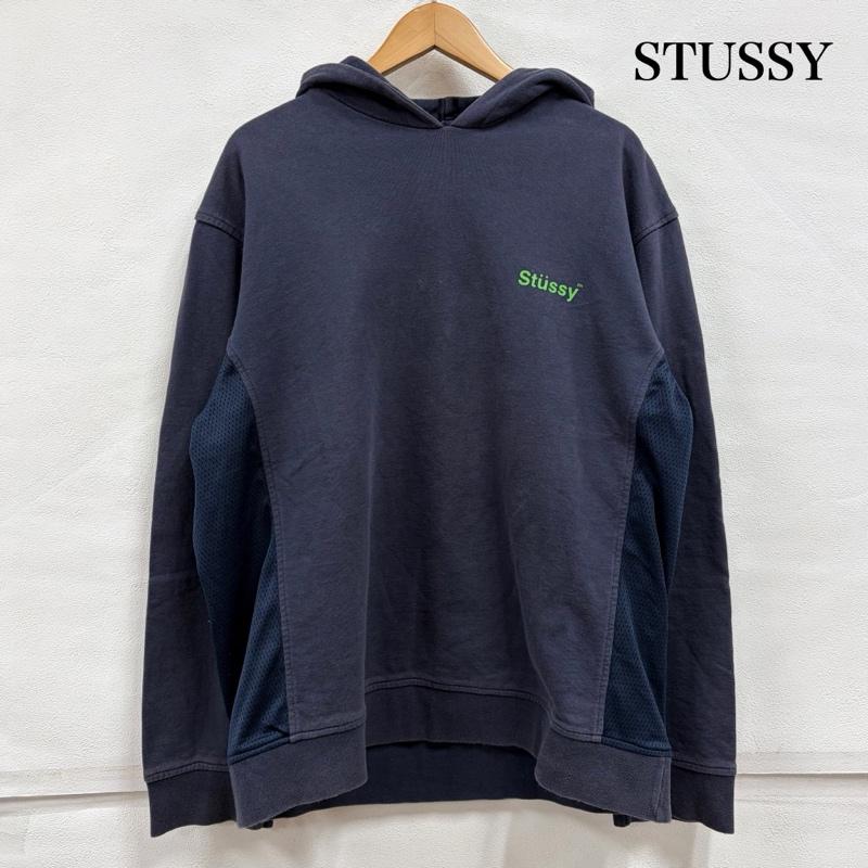 ステューシー STUSSY パーカー 長袖 90’s OLD オールド ロゴ 両面 プリント プルオーバー フーディー パーカー サイド メッシュ 紺タグ XL ロゴ、文字 X プリント 紺 / ネイビー / navy X 緑 / グリーン / green メンズ USED 古着 中古 50157500