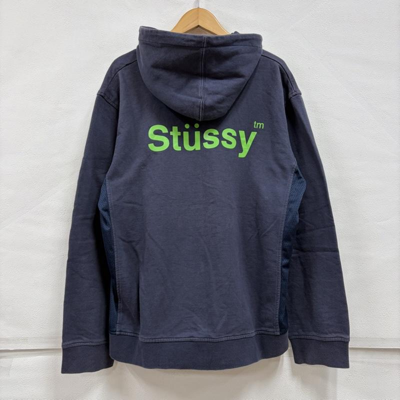 ステューシー STUSSY パーカー 長袖 90’s OLD オールド ロゴ 両面 プリント プルオーバー フーディー パーカー サイド メッシュ 紺タグ XL ロゴ、文字 X プリント 紺 / ネイビー / navy X 緑 / グリーン / green メンズ USED 古着 中古 50157500