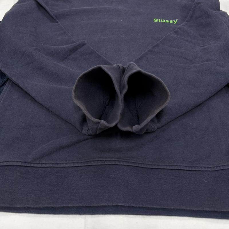 ステューシー STUSSY パーカー 長袖 90’s OLD オールド ロゴ 両面 プリント プルオーバー フーディー パーカー サイド メッシュ 紺タグ XL ロゴ、文字 X プリント 紺 / ネイビー / navy X 緑 / グリーン / green メンズ USED 古着 中古 50157500