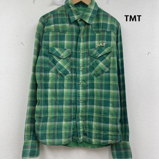 ティーエムティー TMT シャツ、ブラウス 長袖 Big Holiday ロゴ 刺繍 チェック シャツ 緑 / グリーン / green メンズ USED 古着 中古 50157543