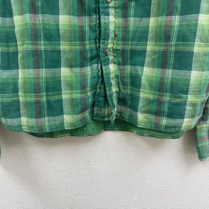ティーエムティー TMT シャツ、ブラウス 長袖 Big Holiday ロゴ 刺繍 チェック シャツ 緑 / グリーン / green メンズ USED 古着 中古 50157543