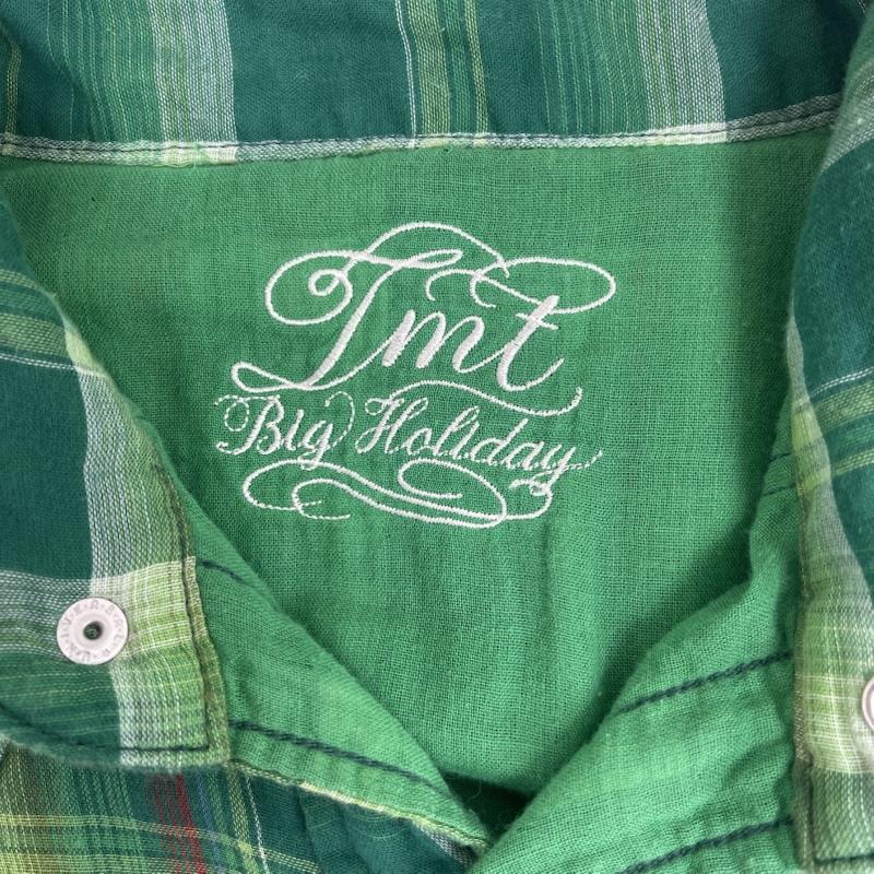 ティーエムティー TMT シャツ、ブラウス 長袖 Big Holiday ロゴ 刺繍 チェック シャツ 緑 / グリーン / green メンズ USED 古着 中古 50157543