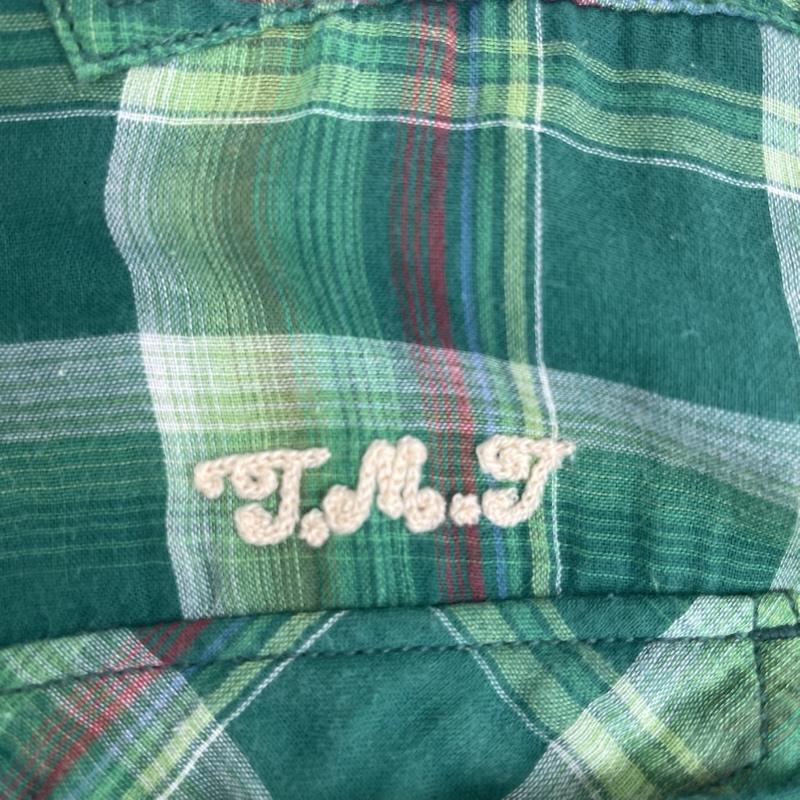 ティーエムティー TMT シャツ、ブラウス 長袖 Big Holiday ロゴ 刺繍 チェック シャツ 緑 / グリーン / green メンズ USED 古着 中古 50157543