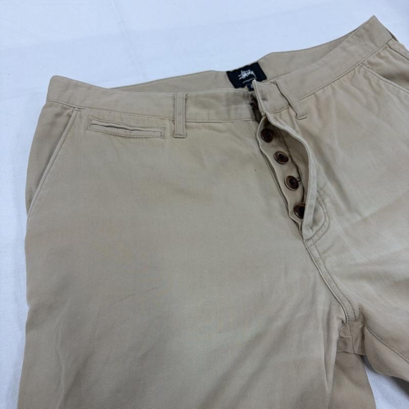 ステューシー STUSSY パンツ チノパン USA製 コットン チノパン ロゴ パッチ ボタンフライ シングルステッチ 32インチ 無地 X ワンポイント X ロゴ、文字 X 総柄 ベージュ / ベージュ / beige メンズ USED 古着 中古 50157561