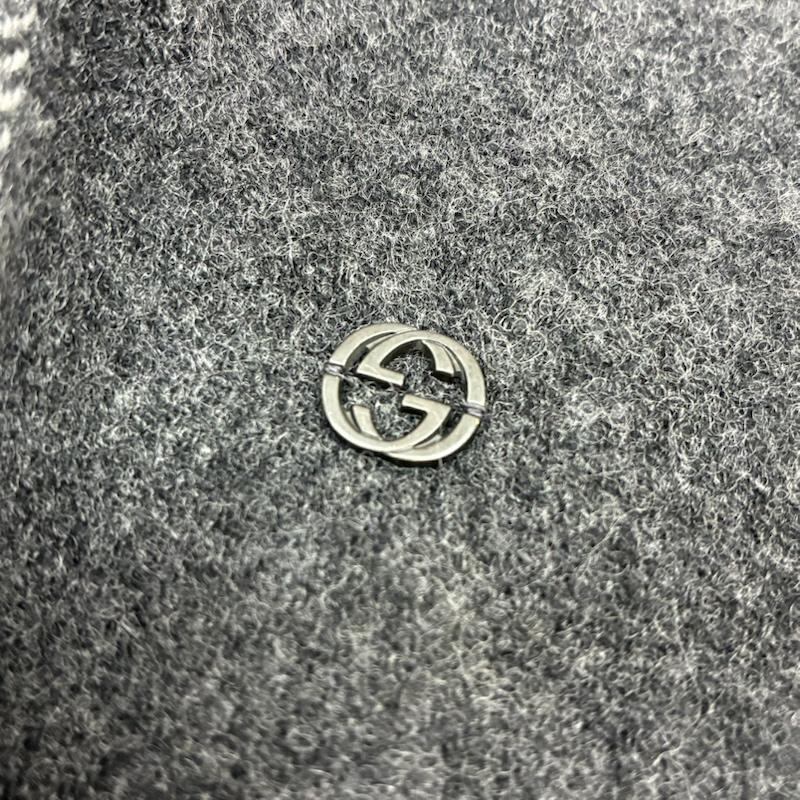 グッチ GUCCI マフラー マフラー インターロッキングG ウール カシミヤ ストライプ フリンジ 大判 マフラー - ストライプ X ワンポイント X ロゴ、文字 灰 / グレー / gray X 赤 / レッド / red X 紺 / ネイビー / navy メンズ USED 古着 中古 50157602
