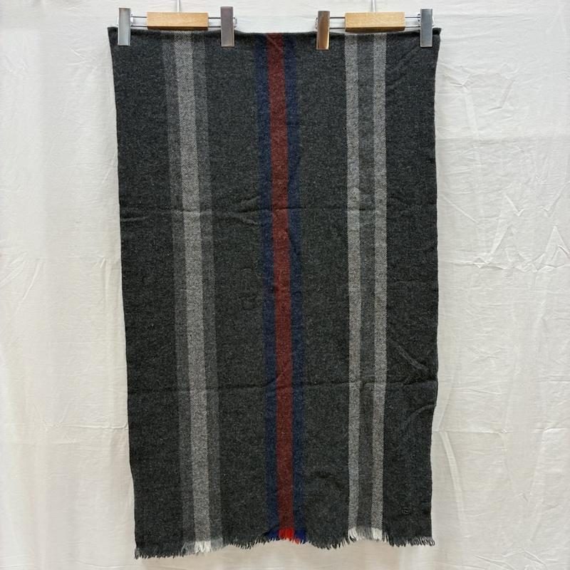 グッチ GUCCI マフラー マフラー インターロッキングG ウール カシミヤ ストライプ フリンジ 大判 マフラー - ストライプ X ワンポイント X ロゴ、文字 灰 / グレー / gray X 赤 / レッド / red X 紺 / ネイビー / navy メンズ USED 古着 中古 50157602