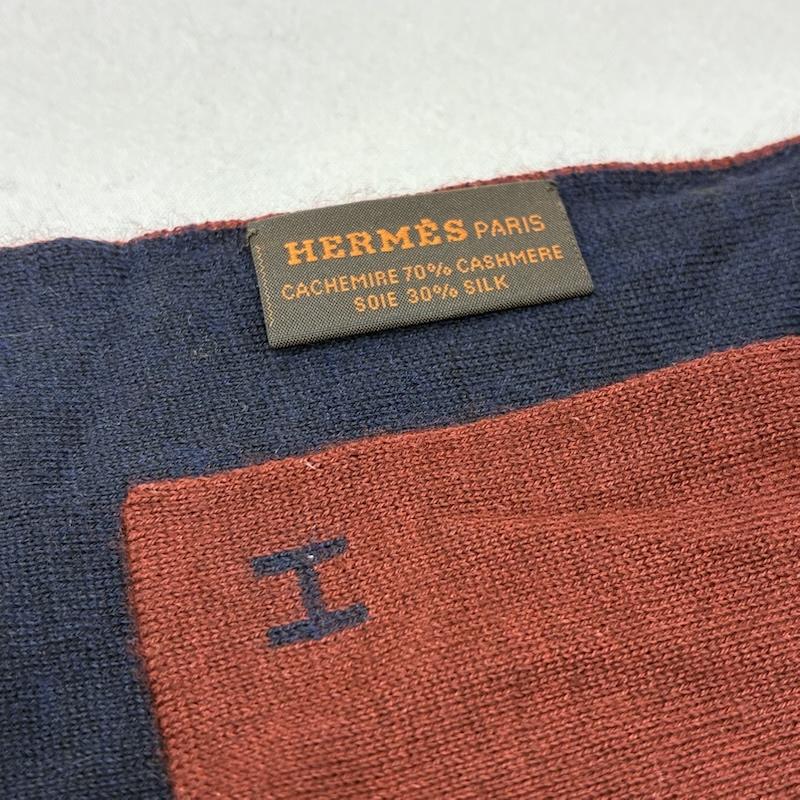 エルメス HERMES マフラー マフラー アレ ルトゥール ダブルフェイス リバーシブル Hロゴ カシミヤ シルク マフラー - ワンポイント X ロゴ、文字 紺 / ネイビー / navy X えんじ / ワインレッド / dark red メンズ USED 古着 中古 50157605