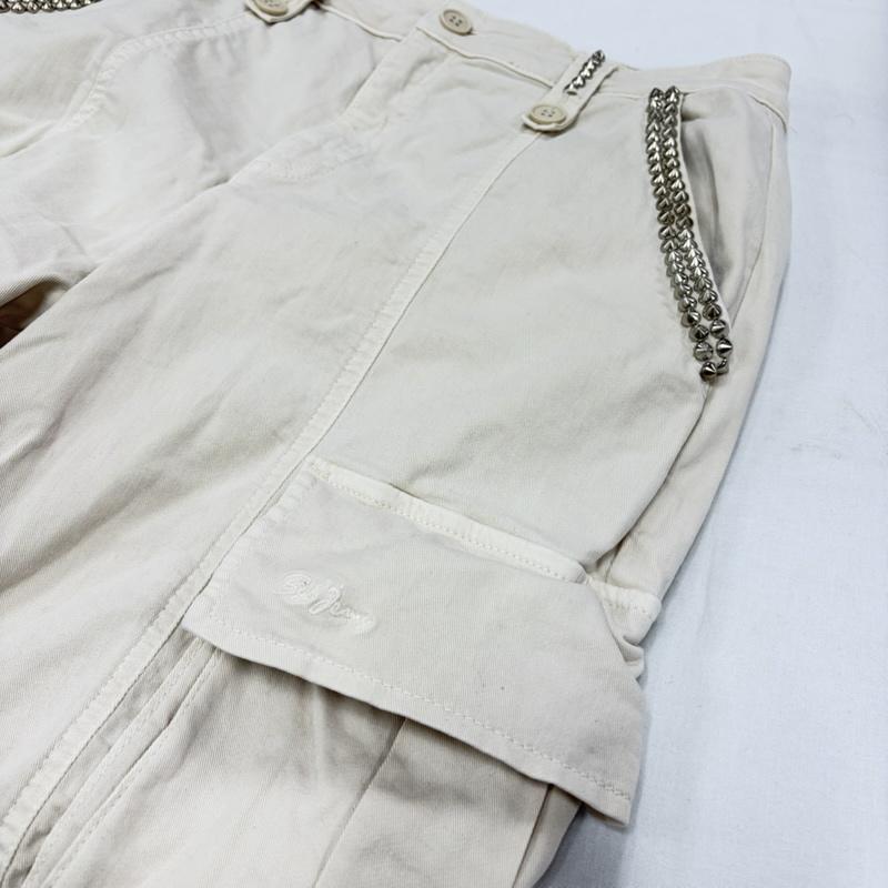 古着 USED パンツ ワークパンツ、ペインターパンツ BSB JEANS スタッズ カーゴパンツ テーパード Y2K 36 ワンポイント X ロゴ、文字 X 刺繍 オフホワイト / オフホワイト / X 銀 / シルバー / silver color レディース USED 古着 中古 50157612