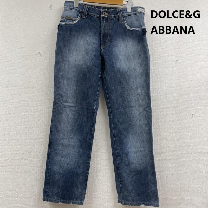 ドルチェアンドガッバーナ DOLCE&GABBANA パンツ デニム、ジーンズ トルコ製 D&G ロゴ パッチ ダメージ加工 デニム パンツ インディゴ / インディゴ / Indigo メンズ USED 古着 中古 50157613
