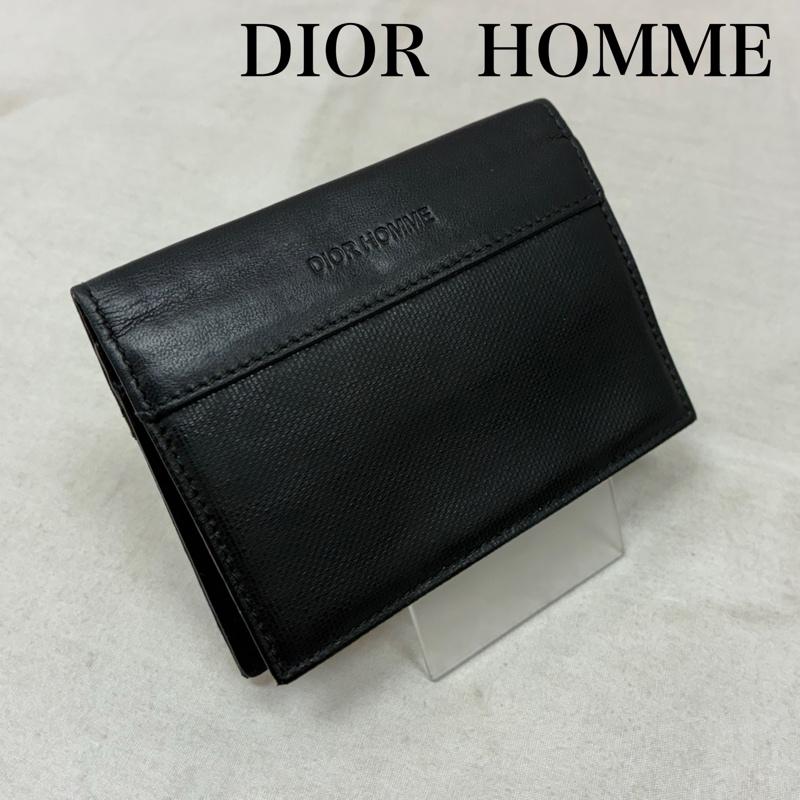 ディオールオム Dior homme 財布 コンパクト財布 オブリーク トロッター ロゴ 型押し 二つ折り レザー カードケース - ロゴ、文字 黒 / ブラック / black メンズ USED 古着 中古 50157615