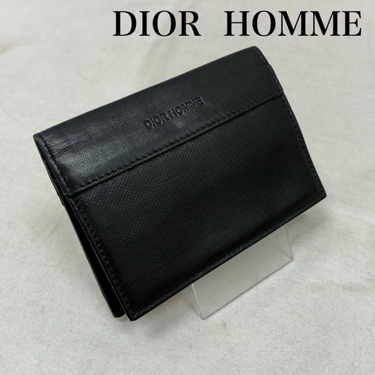ディオールオム Dior homme 財布 コンパクト財布 オブリーク トロッター ロゴ 型押し 二つ折り レザー カードケース - ロゴ、文字 黒 / ブラック / black メンズ USED 古着 中古 50157615