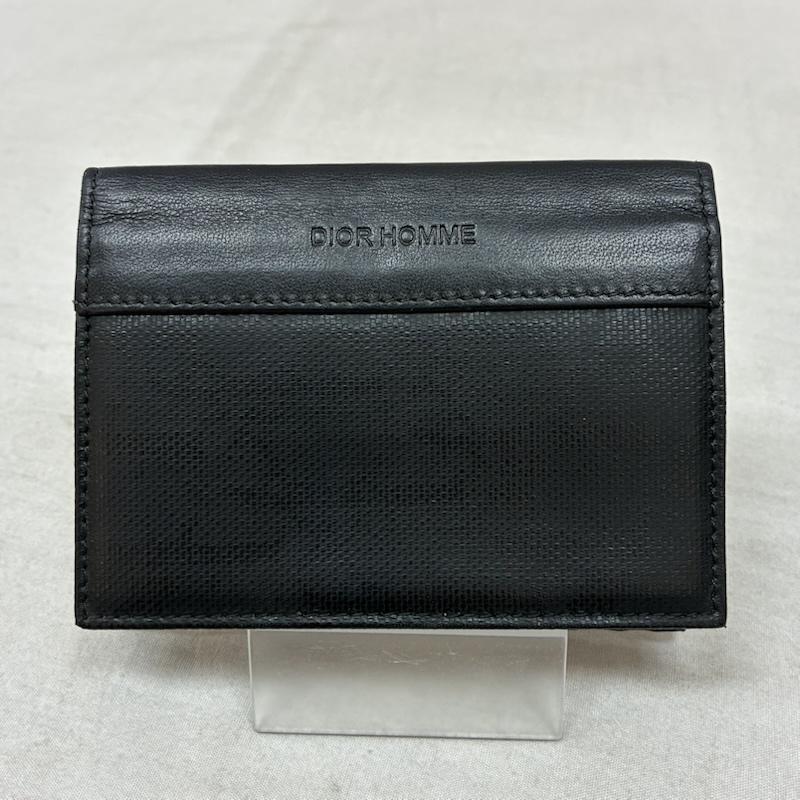 ディオールオム Dior homme 財布 コンパクト財布 オブリーク トロッター ロゴ 型押し 二つ折り レザー カードケース - ロゴ、文字 黒 / ブラック / black メンズ USED 古着 中古 50157615