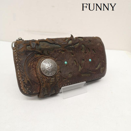 ファニー FUNNY 財布 長財布 フラワー コンチョ レザー ロング ウォレット 長財布 - 茶 / ブラウン / brown メンズ USED 古着 中古 50157619
