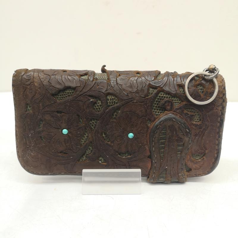 ファニー FUNNY 財布 長財布 フラワー コンチョ レザー ロング ウォレット 長財布 - 茶 / ブラウン / brown メンズ USED 古着 中古 50157619