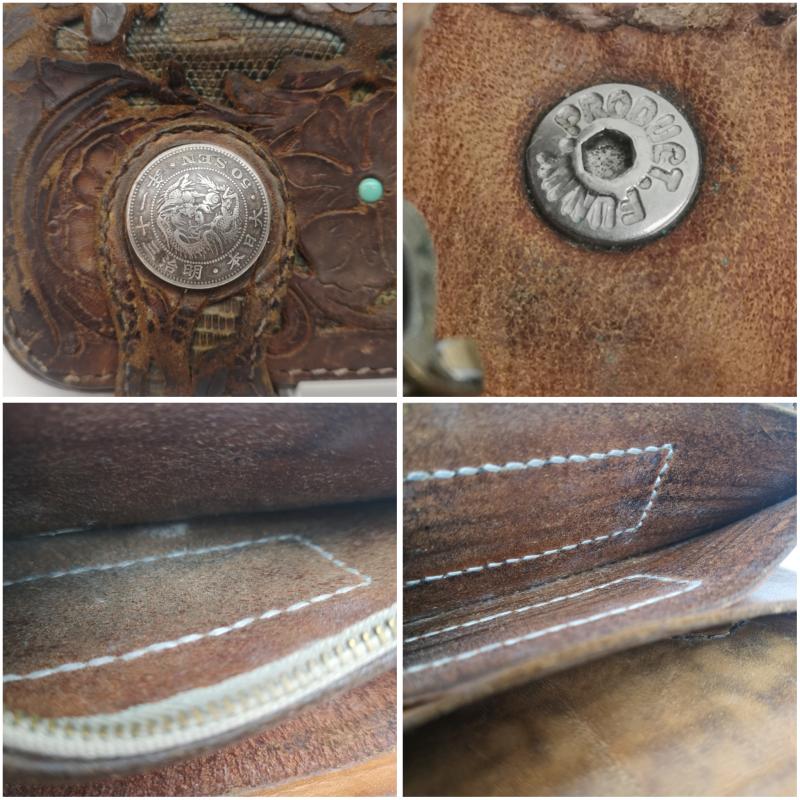 ファニー FUNNY 財布 長財布 フラワー コンチョ レザー ロング ウォレット 長財布 - 茶 / ブラウン / brown メンズ USED 古着 中古 50157619