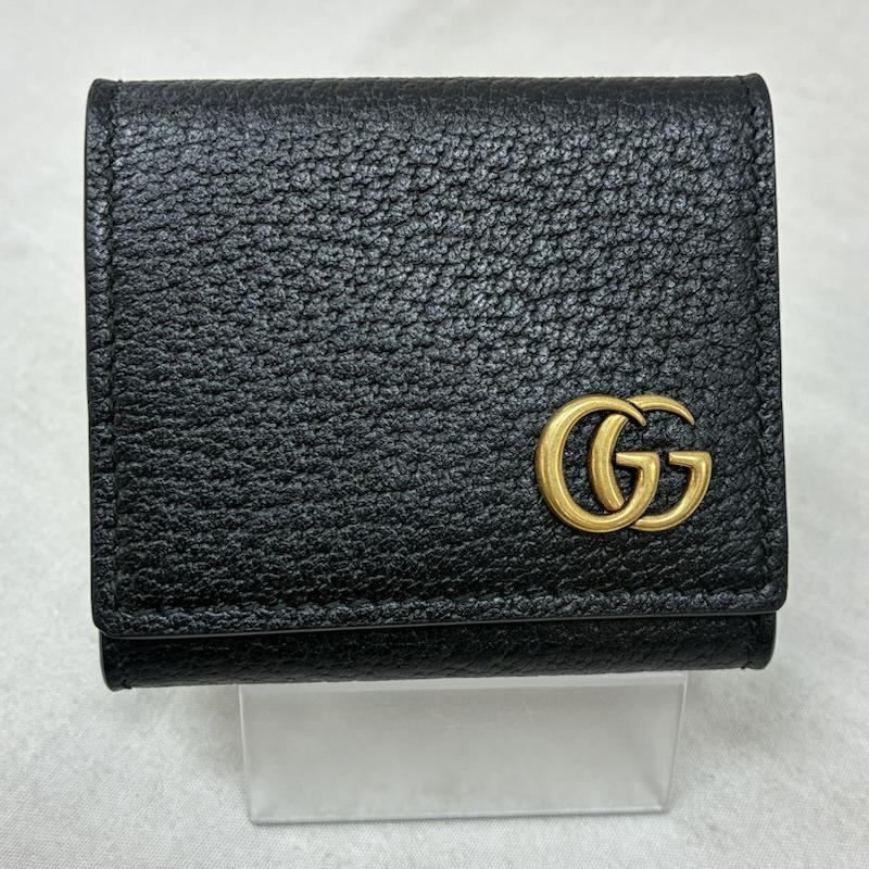 グッチ GUCCI 財布 コンパクト財布 GGマーモント レザー 三つ折り 小銭入れ コインケース ゴールドロゴ 473959 - ロゴ、文字 X ワンポイント 黒 / ブラック / black X 金 / ゴールド / gold color メンズ USED 古着 中古 50157636