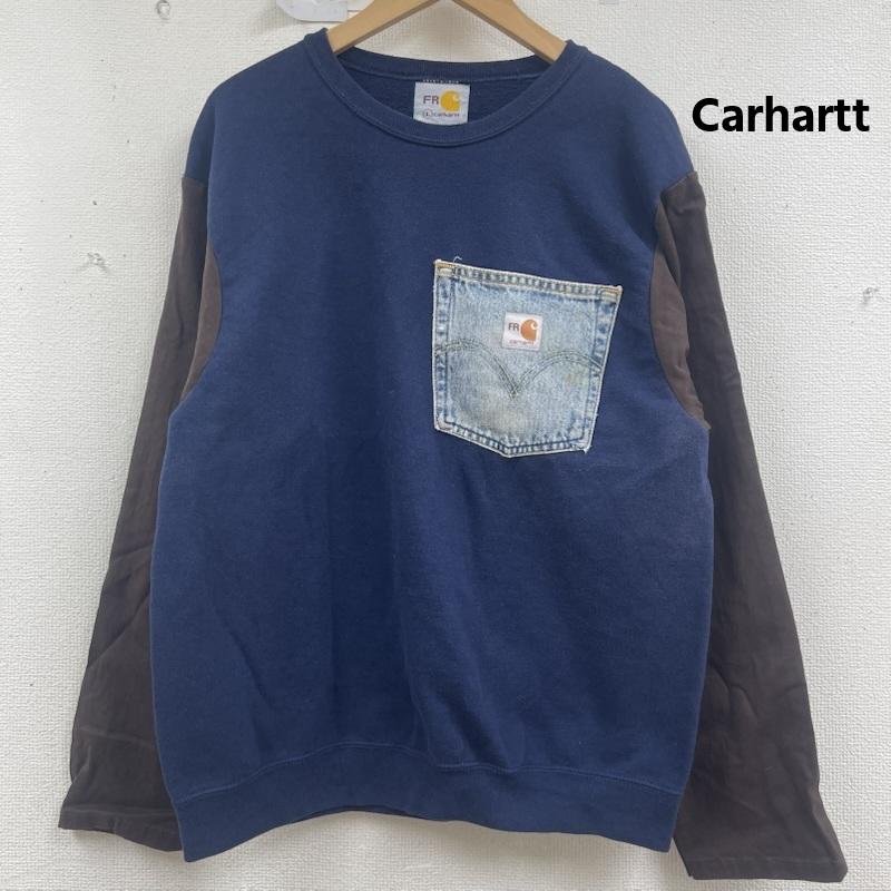 カーハート Carhartt トレーナー 長袖 リメイク ドッキング スリーブ切替 スウェット L 紺 / ネイビー / navy メンズ USED 古着 中古 50157664