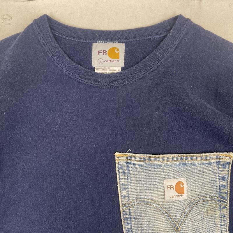 カーハート Carhartt トレーナー 長袖 リメイク ドッキング スリーブ切替 スウェット L 紺 / ネイビー / navy メンズ USED 古着 中古 50157664