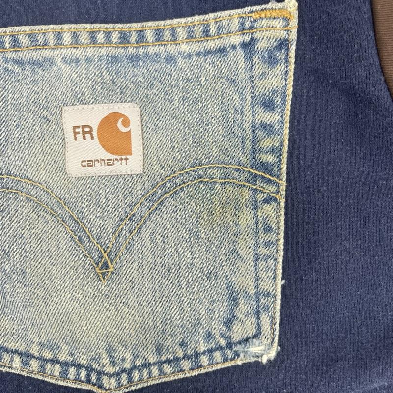 カーハート Carhartt トレーナー 長袖 リメイク ドッキング スリーブ切替 スウェット L 紺 / ネイビー / navy メンズ USED 古着 中古 50157664