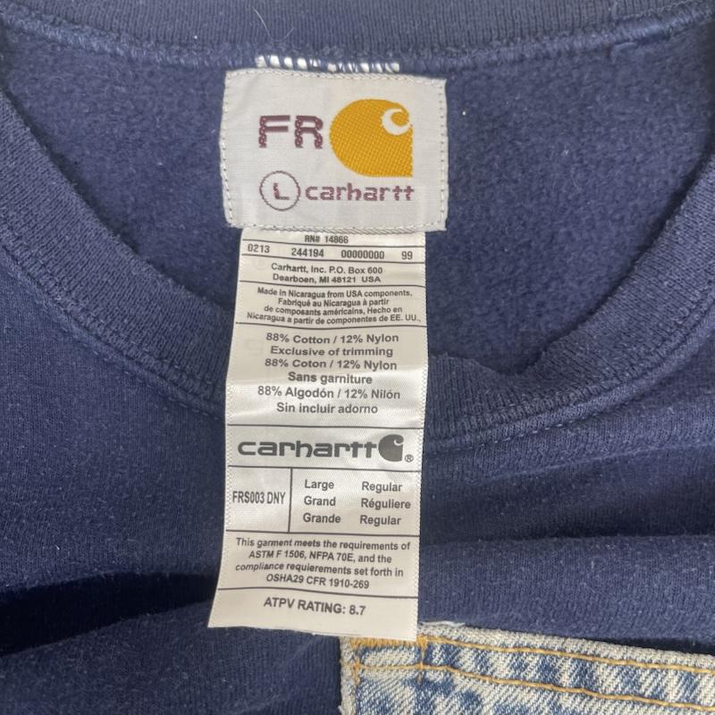 カーハート Carhartt トレーナー 長袖 リメイク ドッキング スリーブ切替 スウェット L 紺 / ネイビー / navy メンズ USED 古着 中古 50157664