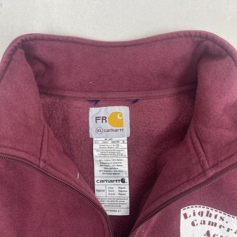カーハート Carhartt トレーナー 長袖 リメイク ハーフジップ スウェット シャツ XL えんじ / ワインレッド / dark red メンズ USED 古着 中古 50157665