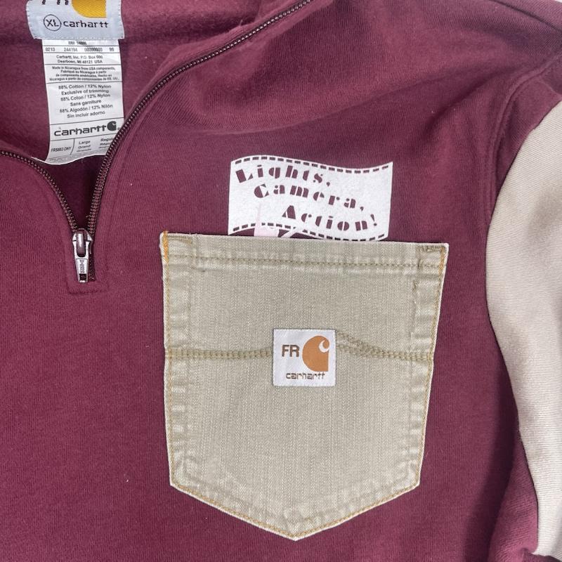カーハート Carhartt トレーナー 長袖 リメイク ハーフジップ スウェット シャツ XL えんじ / ワインレッド / dark red メンズ USED 古着 中古 50157665