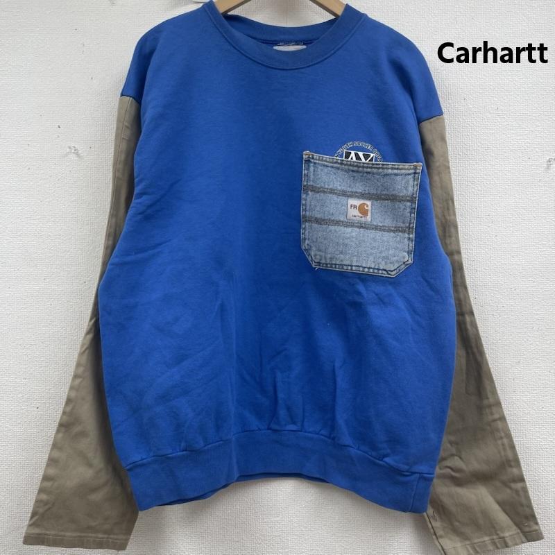 カーハート Carhartt トレーナー 長袖 デニム ポケット ドッキング リメイク スウェット L 青 / ブルー / blue メンズ USED 古着 中古 50157666