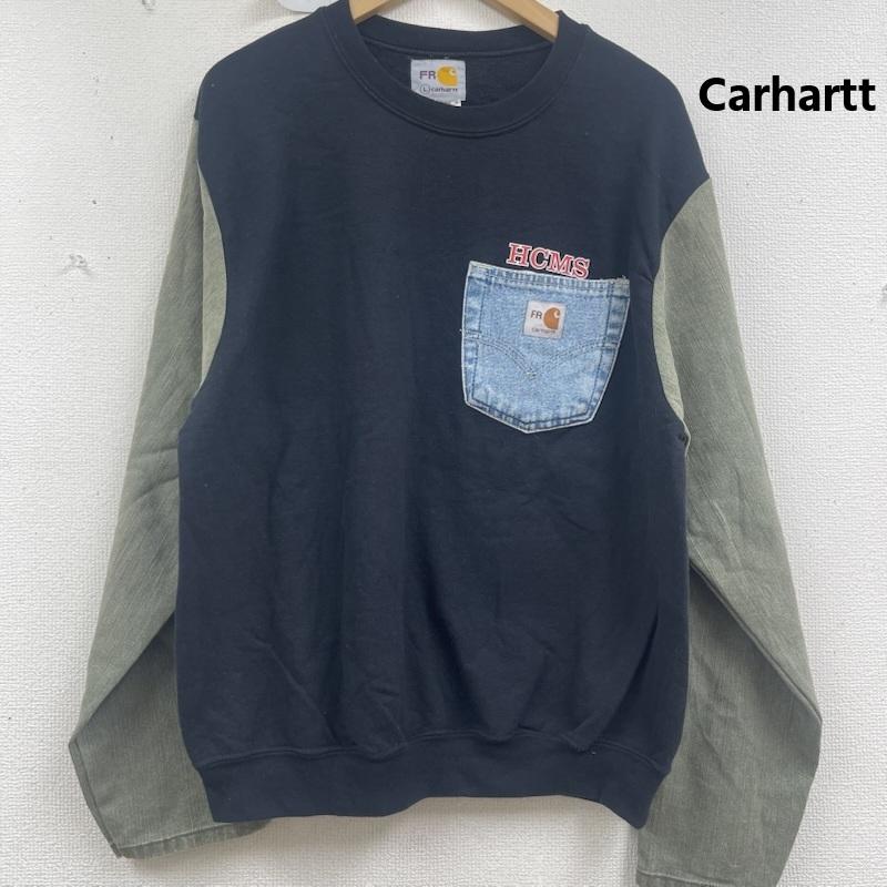 カーハート Carhartt トレーナー 長袖 デニム ポケット ドッキング リメイク スウェット L 黒 / ブラック / black メンズ USED 古着 中古 50157667