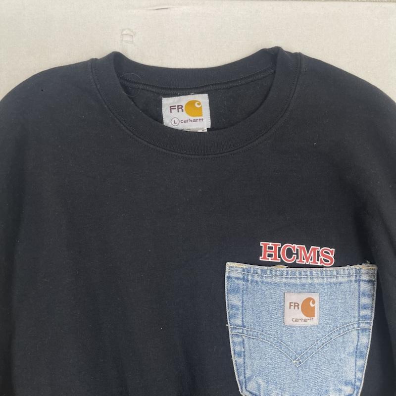 カーハート Carhartt トレーナー 長袖 デニム ポケット ドッキング リメイク スウェット L 黒 / ブラック / black メンズ USED 古着 中古 50157667