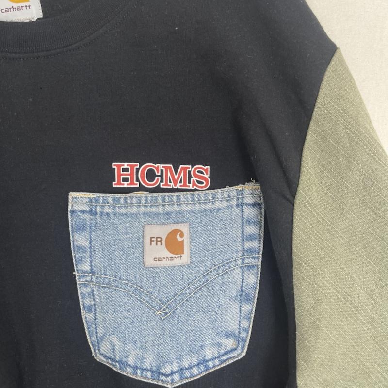 カーハート Carhartt トレーナー 長袖 デニム ポケット ドッキング リメイク スウェット L 黒 / ブラック / black メンズ USED 古着 中古 50157667