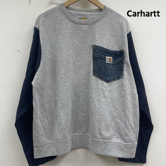 カーハート Carhartt トレーナー 長袖 デニム ポケット ドッキング リメイク スウェット XL 灰 / グレー / gray メンズ USED 古着 中古 50157668
