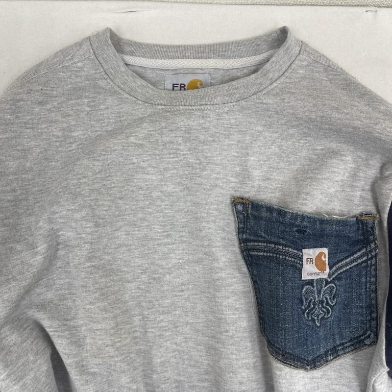 カーハート Carhartt トレーナー 長袖 デニム ポケット ドッキング リメイク スウェット XL 灰 / グレー / gray メンズ USED 古着 中古 50157668