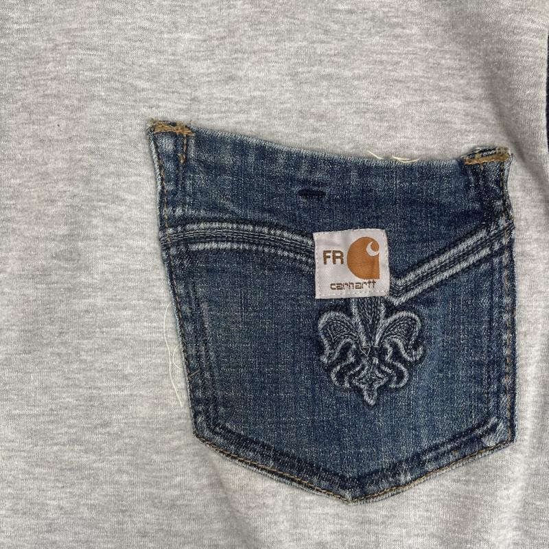 カーハート Carhartt トレーナー 長袖 デニム ポケット ドッキング リメイク スウェット XL 灰 / グレー / gray メンズ USED 古着 中古 50157668