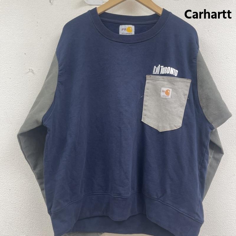 カーハート Carhartt トレーナー 長袖 ポケット ドッキング リメイク スウェット XL 紺 / ネイビー / navy メンズ USED 古着 中古 50157670