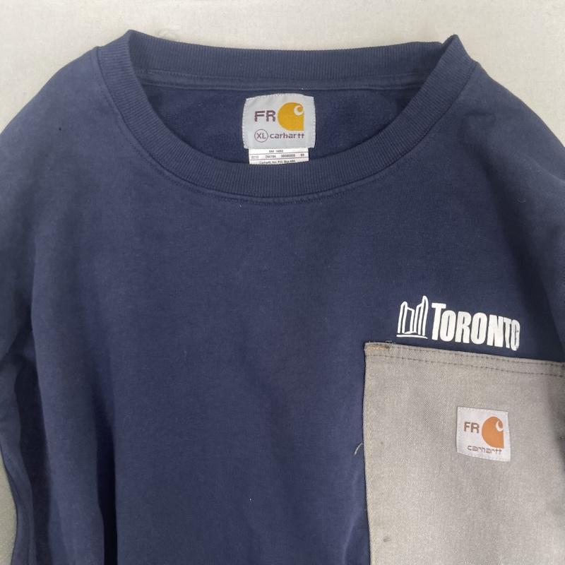 カーハート Carhartt トレーナー 長袖 ポケット ドッキング リメイク スウェット XL 紺 / ネイビー / navy メンズ USED 古着 中古 50157670