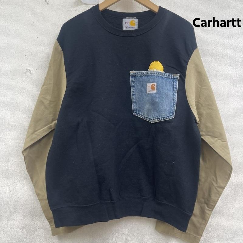 カーハート Carhartt トレーナー 長袖 デニム ポケット ドッキング リメイク スウェット L 黒 / ブラック / black メンズ USED 古着 中古 50157672