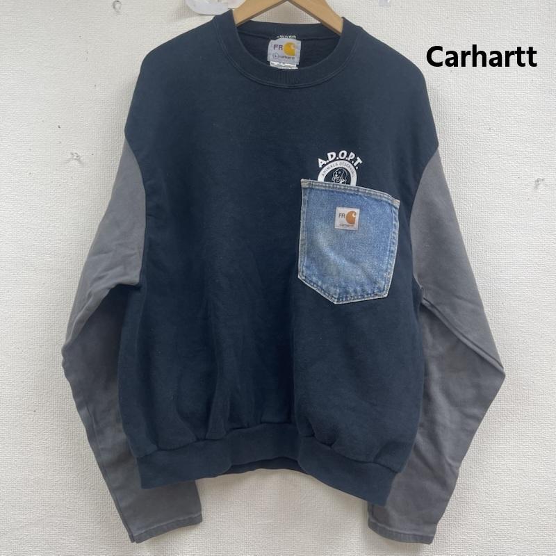 カーハート Carhartt トレーナー 長袖 デニム ポケット ドッキング リメイク スウェット L 黒 / ブラック / black メンズ USED 古着 中古 50157675