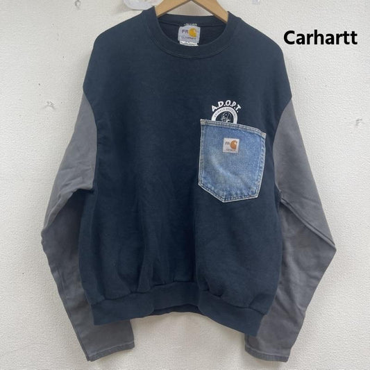カーハート Carhartt トレーナー 長袖 デニム ポケット ドッキング リメイク スウェット L 黒 / ブラック / black メンズ USED 古着 中古 50157675