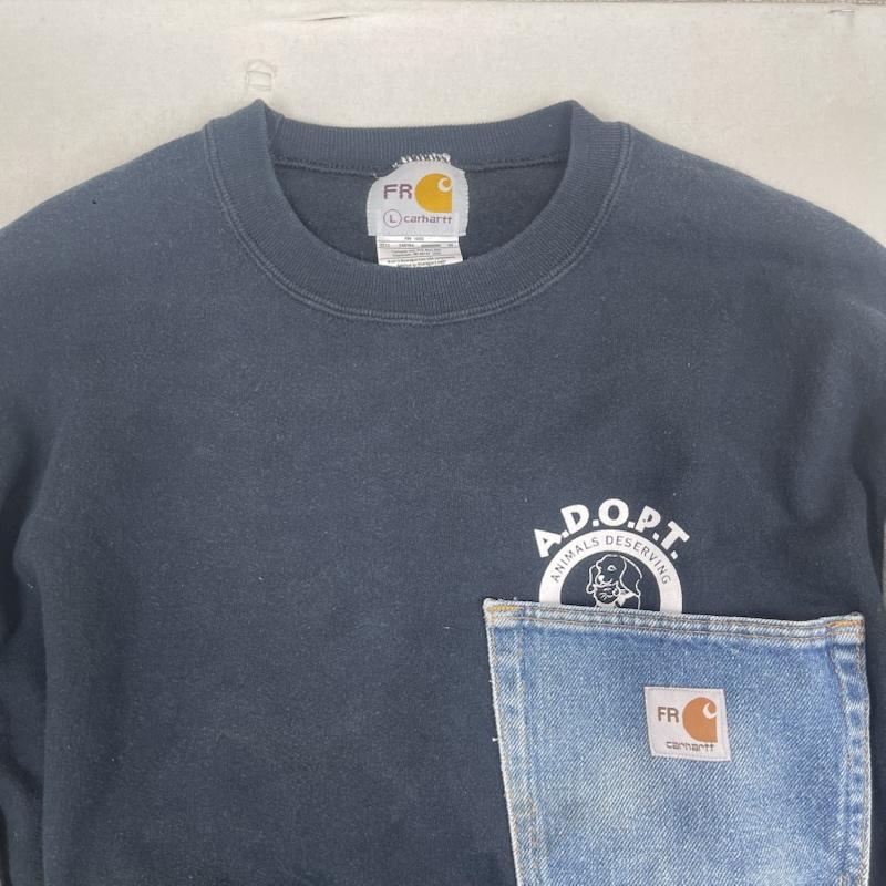 カーハート Carhartt トレーナー 長袖 デニム ポケット ドッキング リメイク スウェット L 黒 / ブラック / black メンズ USED 古着 中古 50157675