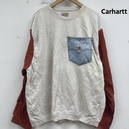 カーハート Carhartt トレーナー 長袖 デニム ポケット ドッキング リメイク スウェット XL オフホワイト / オフホワイト / メンズ USED 古着 中古 50157676