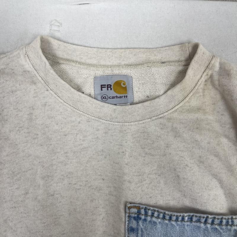 カーハート Carhartt トレーナー 長袖 デニム ポケット ドッキング リメイク スウェット XL オフホワイト / オフホワイト / メンズ USED 古着 中古 50157676