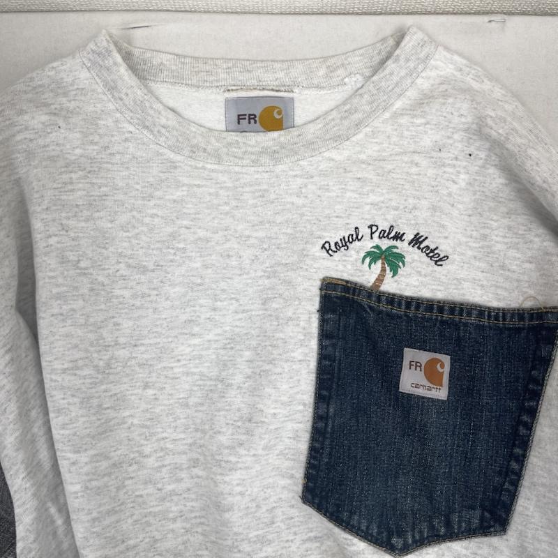 カーハート Carhartt トレーナー 長袖 デニム ポケット ドッキング リメイク スウェット XL 白 / ホワイト / white メンズ USED 古着 中古 50157677